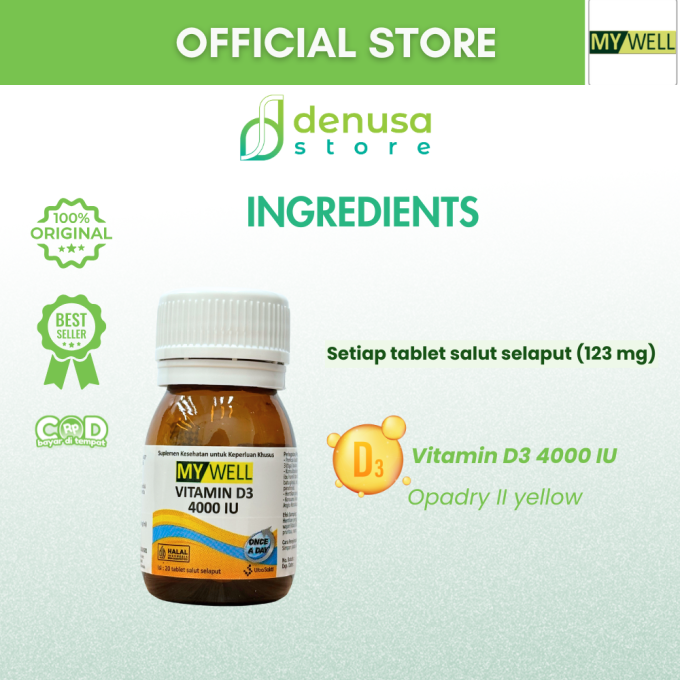 MY WELL Vitamin D3 4000 IU 20 Tablet Salut Selaput