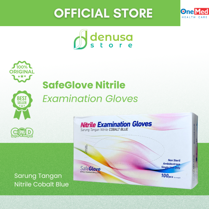 SafeGlove Nitrile Examination Gloves Sarung Tangan Nitrile Cobalt Blue Size S 100pcs