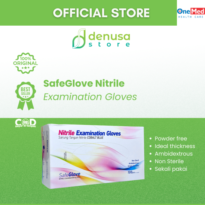 SafeGlove Nitrile Examination Gloves Sarung Tangan Nitrile Cobalt Blue Size S 100pcs