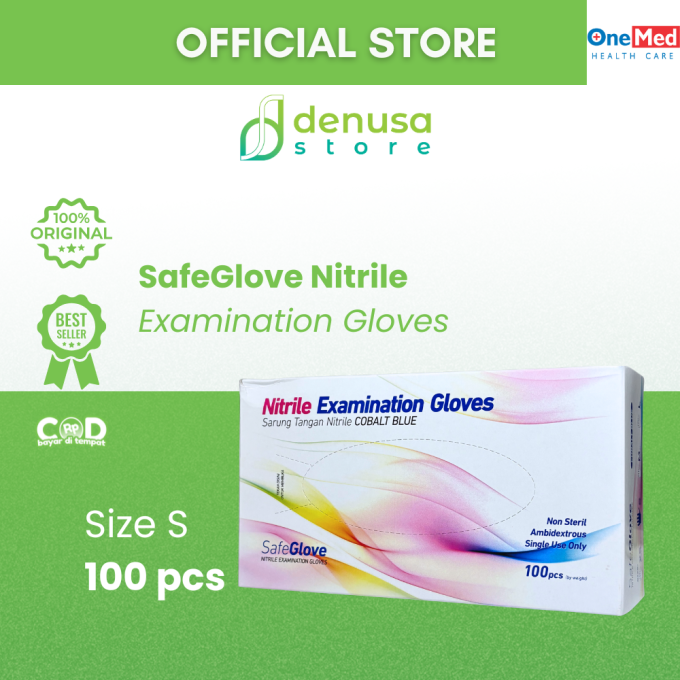 SafeGlove Nitrile Examination Gloves Sarung Tangan Nitrile Cobalt Blue Size S 100pcs