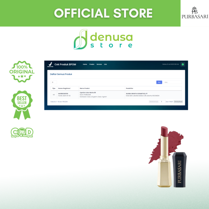 PURBASARI Lipstick Color Matte Hydra Series 89 Jade 2.6 g