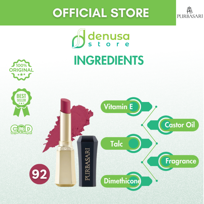 PURBASARI Lipstick Color Matte Hydra Series 92 Rose 2.6 g