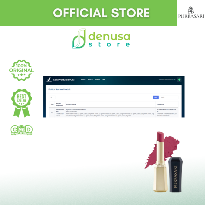 PURBASARI Lipstick Color Matte Hydra Series 92 Rose 2.6 g