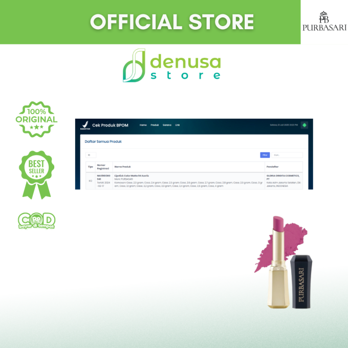 PURBASARI Lipstick Color Matte Hydra Series 94 Azotic 2.6 g