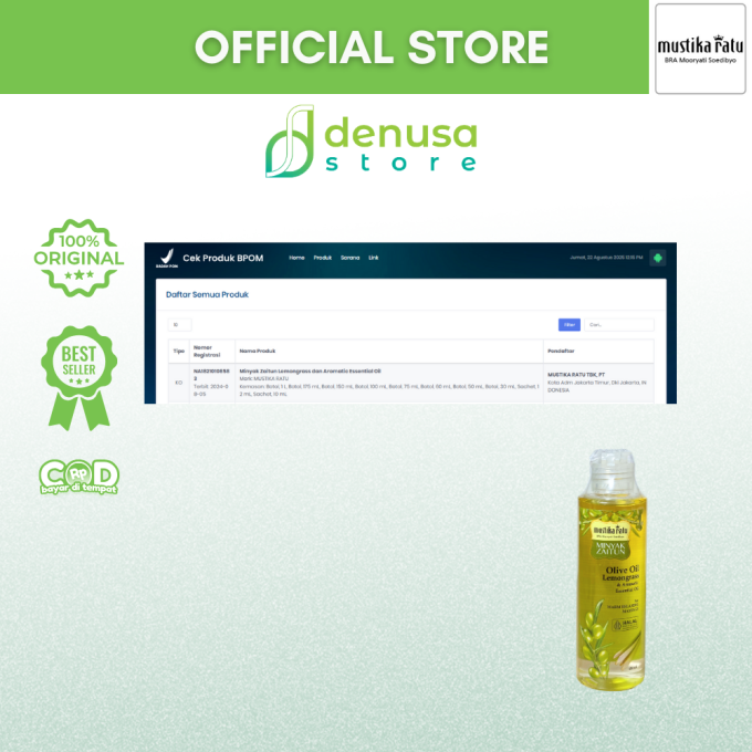 MUSTIKA RATU Minyak Zaitun Olive Oil Lemongrass n Aromatic Essential Oil 150 ml