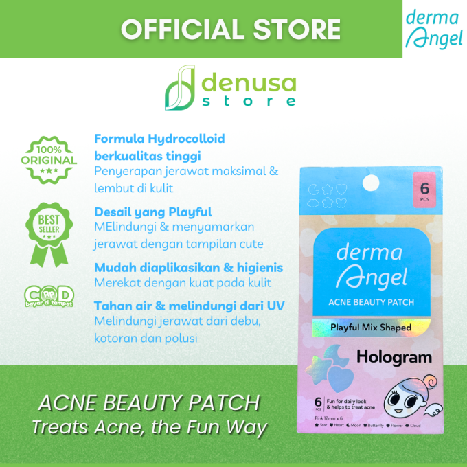 Derma Angel Acne Beauty Patch Playful Mix Shaped Hologram 6 Pcs