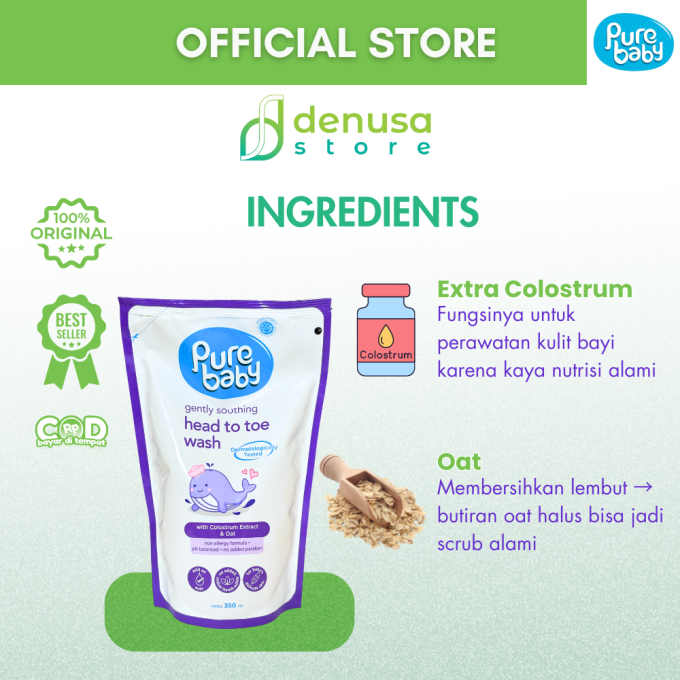PURE BABY Gently Soothing Head To Toe Wash Refill Pouch 350 ml