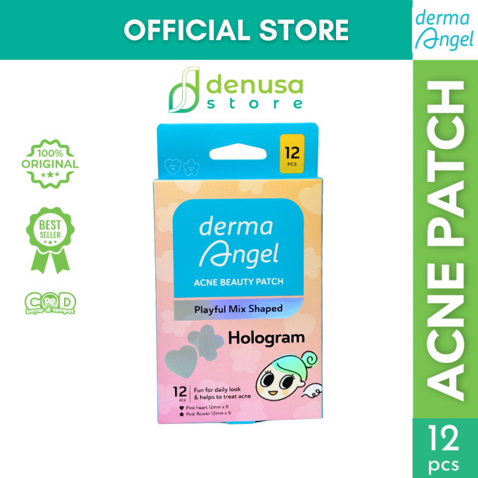 Derma Angel Acne Beauty Patch Playful Mix Shaped Hologram Hearth Flower 12 Pcs