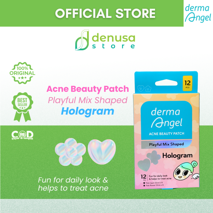 Derma Angel Acne Beauty Patch Playful Mix Shaped Hologram Hearth Flower 12 Pcs
