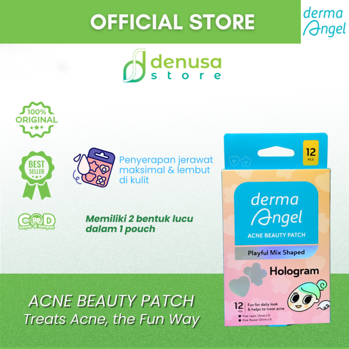 Derma Angel Acne Beauty Patch Playful Mix Shaped Hologram Hearth Flower 12 Pcs