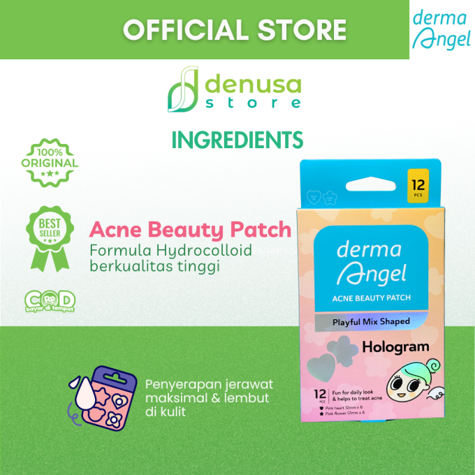 Derma Angel Acne Beauty Patch Playful Mix Shaped Hologram Hearth Flower 12 Pcs