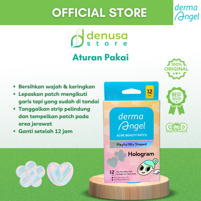 Derma Angel Acne Beauty Patch Playful Mix Shaped Hologram Hearth Flower 12 Pcs