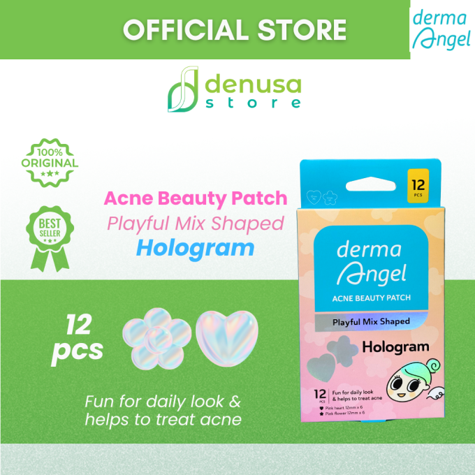 Derma Angel Acne Beauty Patch Playful Mix Shaped Hologram Hearth Flower 12 Pcs