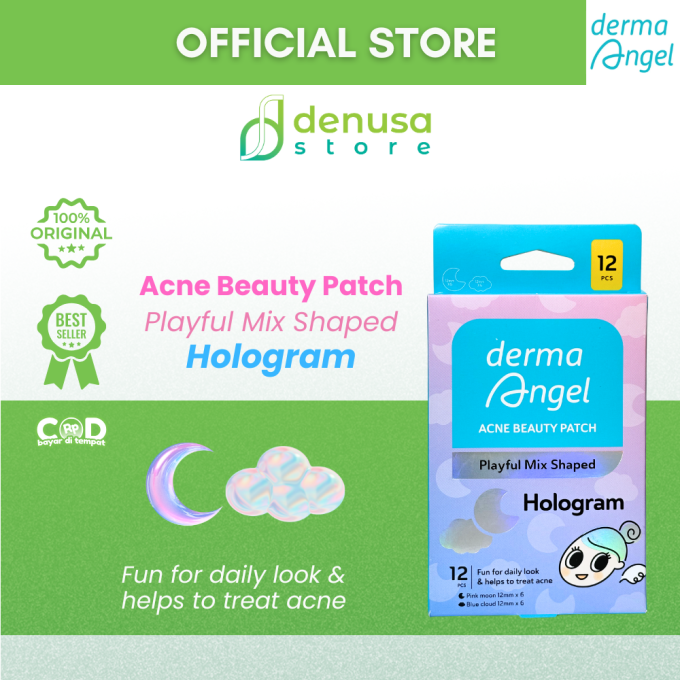 Derma Angel Acne Beauty Patch Playful Mix Shaped Hologram Moon Cloud 12 Pcs