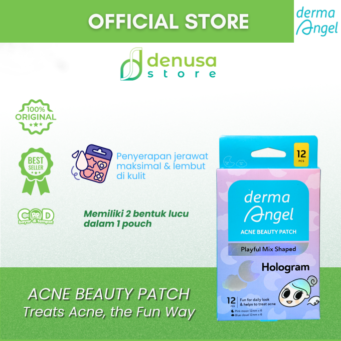 Derma Angel Acne Beauty Patch Playful Mix Shaped Hologram Moon Cloud 12 Pcs