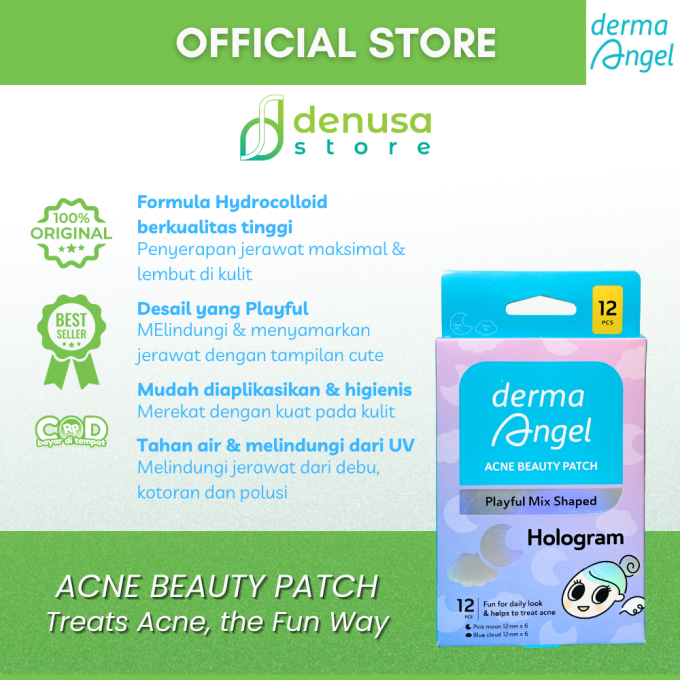 Derma Angel Acne Beauty Patch Playful Mix Shaped Hologram Moon Cloud 12 Pcs