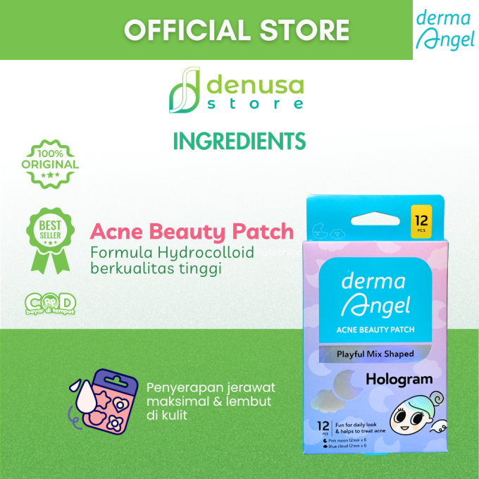 Derma Angel Acne Beauty Patch Playful Mix Shaped Hologram Moon Cloud 12 Pcs