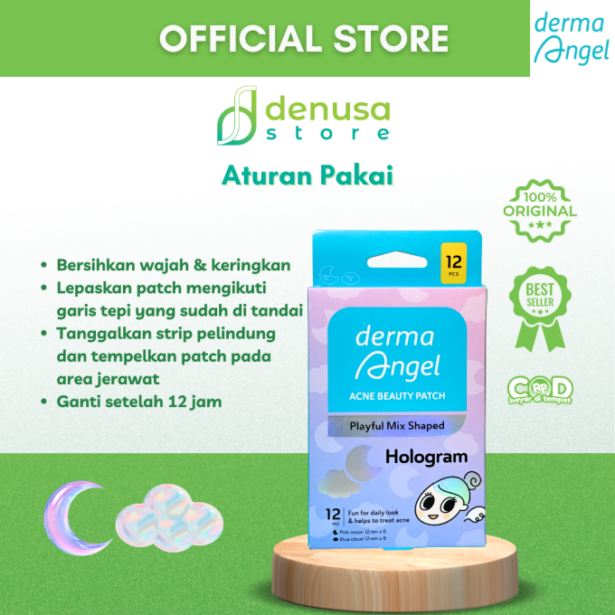 Derma Angel Acne Beauty Patch Playful Mix Shaped Hologram Moon Cloud 12 Pcs