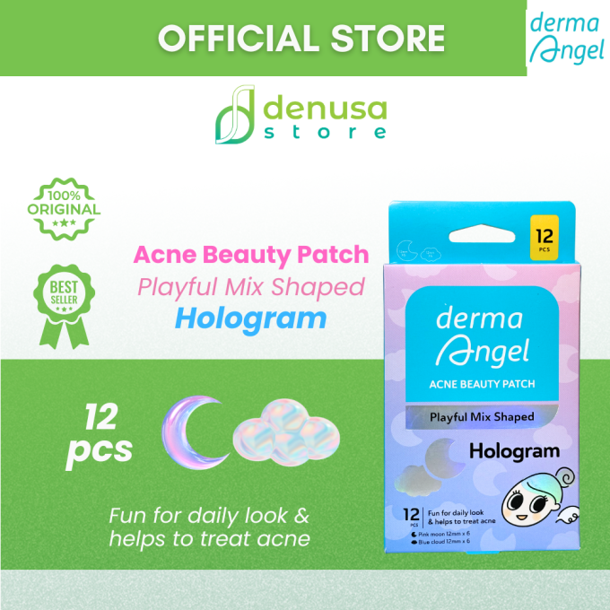 Derma Angel Acne Beauty Patch Playful Mix Shaped Hologram Moon Cloud 12 Pcs