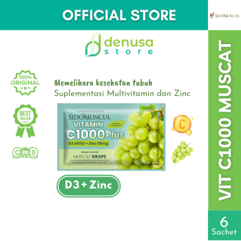 SIDOMUNCUL VIT C1000 Plus D3 400IU + Zinc 50 mg Muscat Grape 1 Kotak 6 Sachet