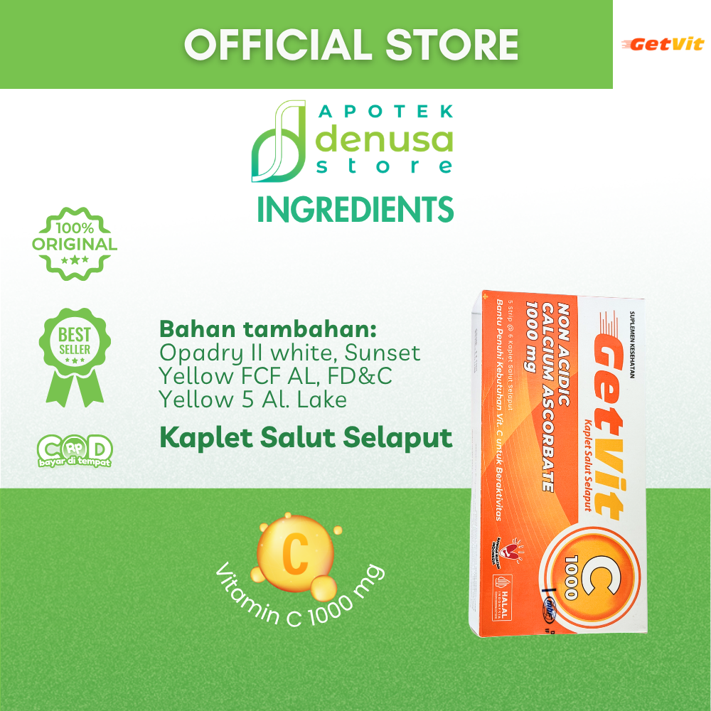 GETVIT Non Acidic Calcium Ascorbate 1000 mg 1 Box 5 Strip